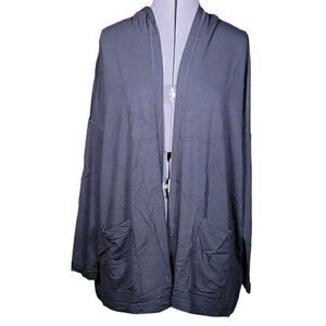 NWOT Isaac Mizrahi Live! SOHO French Terry Open Front Hooded Cardigan Sz XXS